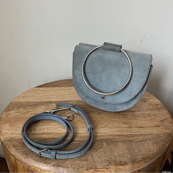 Theory Whitney Light Blue Suede Bracelet Crossbody Bag with Silver Hardware - Picture 1 of 7